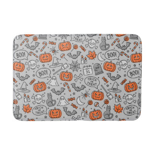Cute Kids Halloween Doodle Pattern Bath Mat