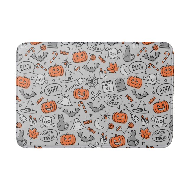 Cute Kids Halloween Doodle Pattern Bath Mat (Front)