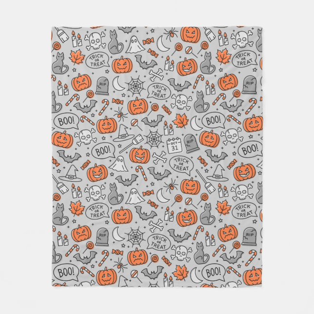 Cute Kids Halloween Doodle Pattern Fleece Blanket (Front)
