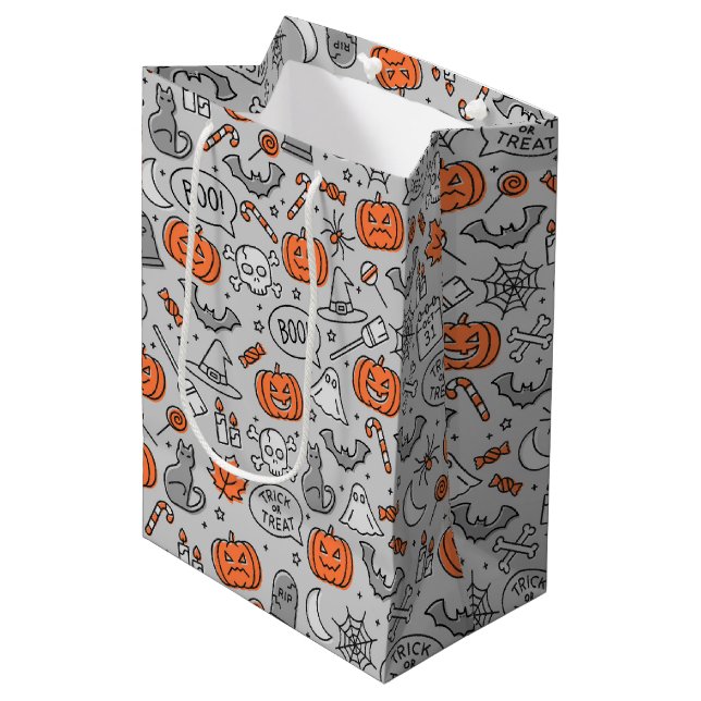 Cute Kids Halloween Doodle Pattern Medium Gift Bag (Front Angled)