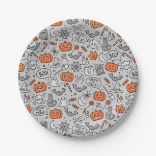 Cute Kids Halloween Doodle Pattern Paper Plate
