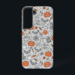 Cute Kids Halloween Doodle Pattern Samsung Galaxy Case<br><div class="desc">This design presents a fun and playful Halloween-themed doodle pattern, perfect for kids. The design is filled with an assortment of cute, hand-drawn Halloween icons, including smiling jack-o'-lanterns, friendly ghosts, black cats, bats, candy, and spider webs. Additional elements like witches' hats, tombstones, skulls, candles, and "Trick or Treat" signs are...</div>