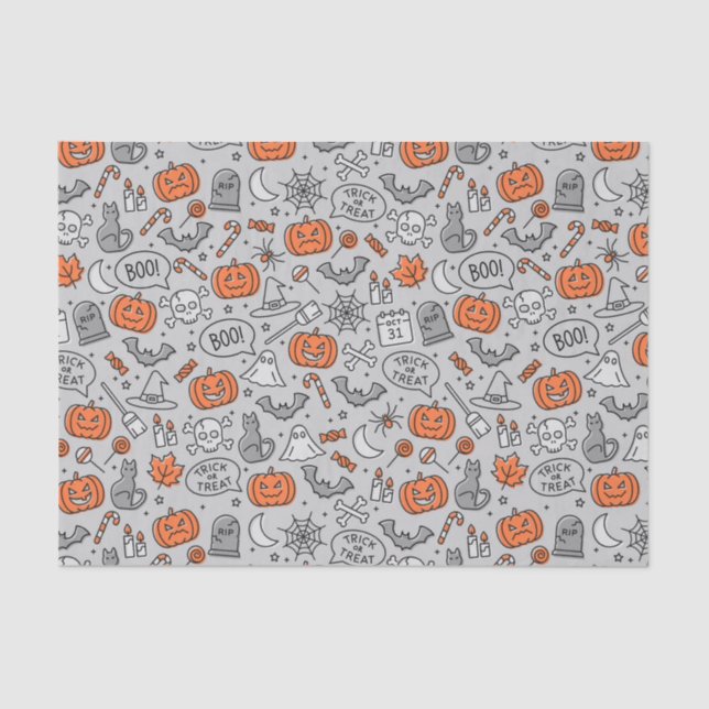 Cute Kids Halloween Doodle Pattern Tissue Paper (Front)