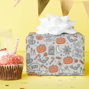 Cute Kids Halloween Doodle Pattern Wrapping Paper