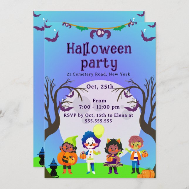 Cute Kids Halloween Party Invitation (Devant / Derrière)