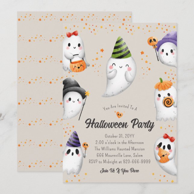 Cute Kids Halloween Party Invitation (Front/Back)