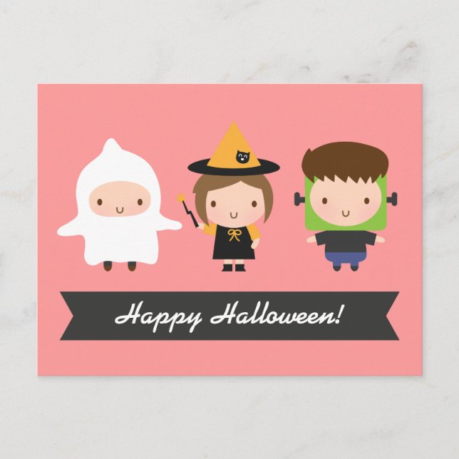 Cute Kids Halloween Trick or Treat Postcard (Front)
