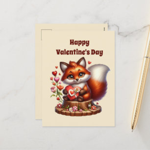 Cute kids Happy Valentine fox  Holiday Postcard