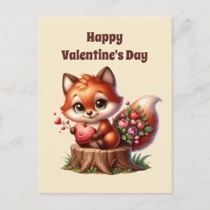 Cute kids Happy Valentine's Day fox Holiday Postcard