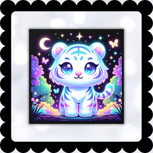 Cute Kids Holographic White Tiger   Window Cling