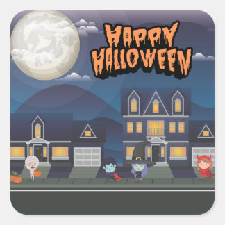 Cute Kids in Neighborhood Trick-or-Treat Sticker
