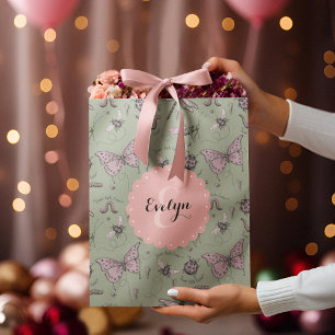 Cute Kids Insect Butterfly Dragonfly Girl Monogram Medium Gift Bag