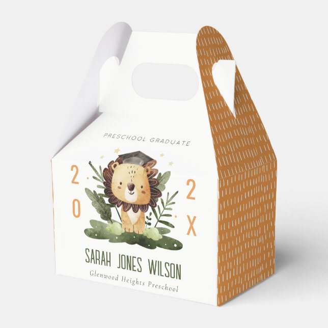 Cute Kids Lion Foliage Preschool Graduation Party Favor Box (Front Side)