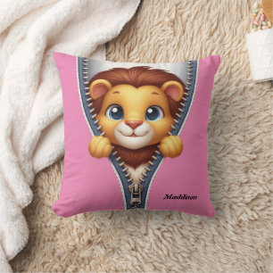 Cute Kids Lion Personalized Name Throw Pillow
