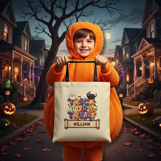 Cute Kid's Name Halloween Trick or Trick Tote Bag