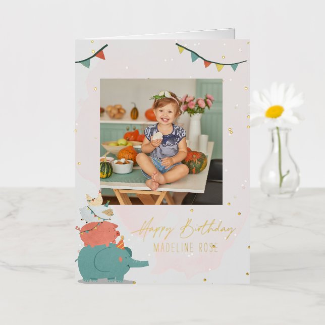 Cute Kids Party Animals | Photo Birthday Card (Small Flower)