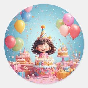 Cute Kids Party Design Birthday Gift, Celebration Classic Round Sticker