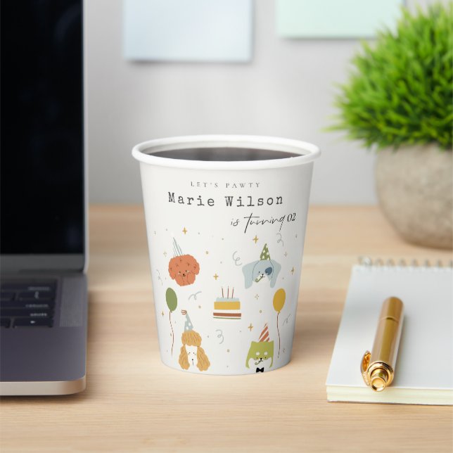 Cute Kids Pawty Puppy Dogs Any Age Birthday Paper Cups (Insitu)