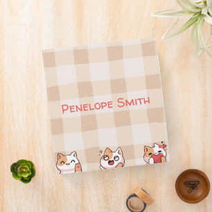 Cute Kids Personalizable Name Manga Cartoon Cat Binder