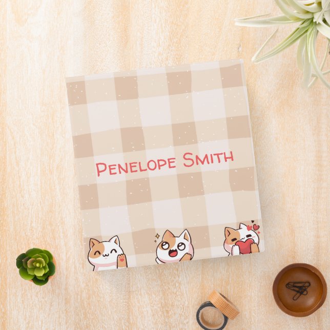Cute Kids Personalizable Name Manga Cartoon Cat Binder (In Situ)