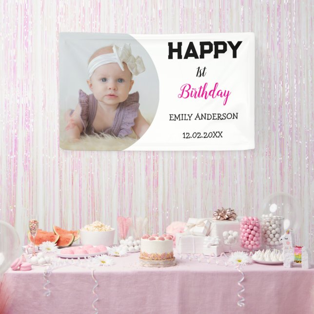 Cute Kids Personalized Photo  Age Birthday Party Banner (Party)