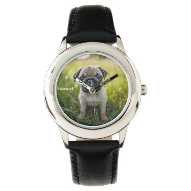 Cute Kid's Personalized Pug  Watch (Front)