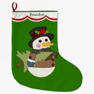 Cute Kids Personalized Snowman Large Christmas Stocking