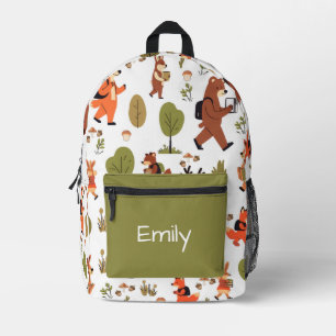 Cute Kids Personalized Woodland Animals At School Printed Backpack