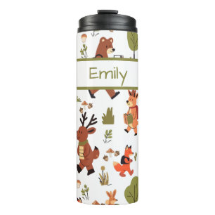 Cute Kids Personalized Woodland Animals At School Thermal Tumbler