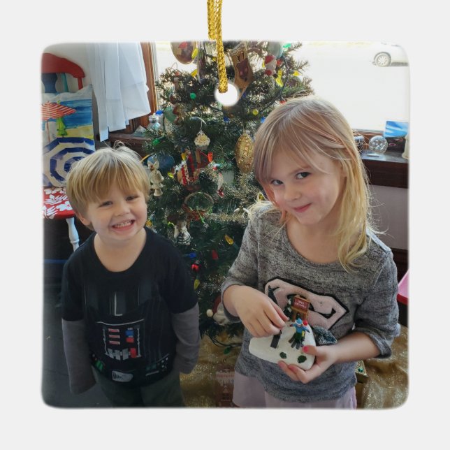 Cute Kid's Photos Christmas Ceramic Ornament (Front)