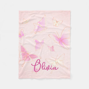 Cute Kids Pink Butterfly Personalised Blanket