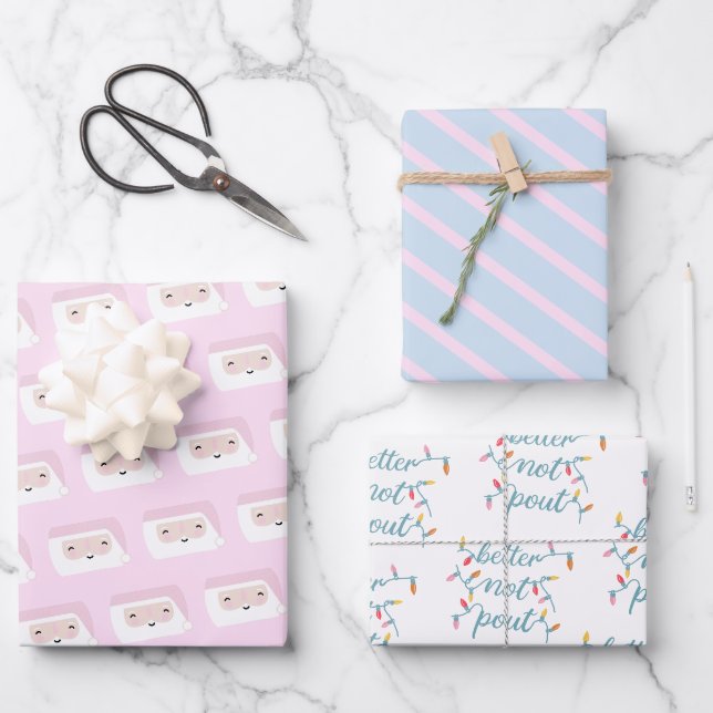 Cute Kids Pink Christmas  Wrapping Paper Sheet (Front)