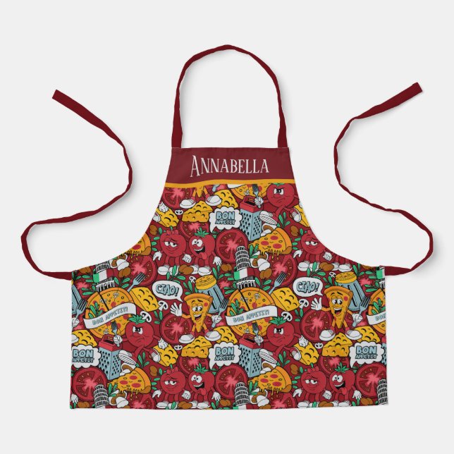 cute kids pizza baking add name apron (Front)