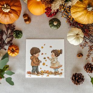 Cute Kids Playing in the Fall Napkin