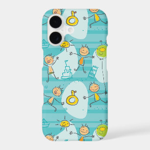 Cute kids playing on the beach pattern