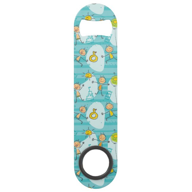 Cute kids playing on the beach pattern bar key (Front)