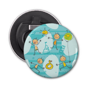 Cute kids playing on the beach pattern bottle opener
