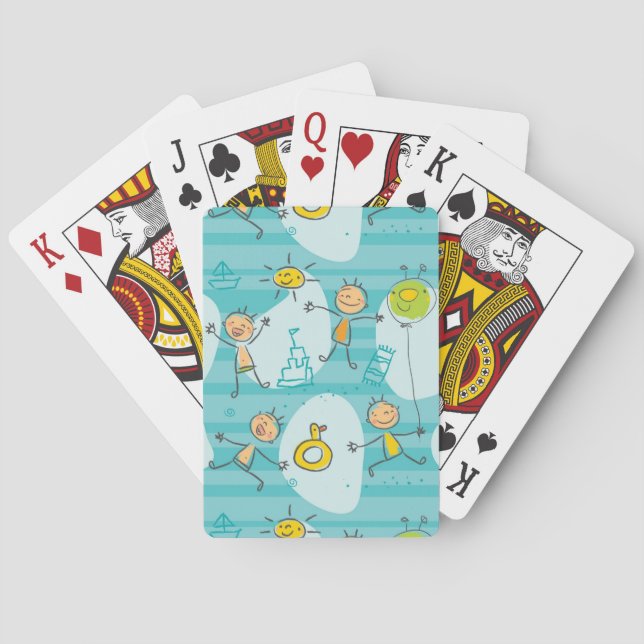 Cute kids playing on the beach pattern cards (Back)