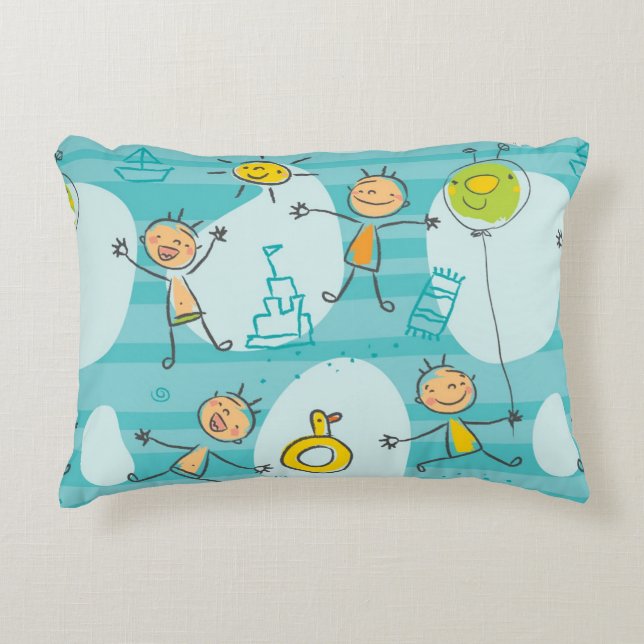 Cute kids playing on the beach pattern decorative pillow (Front)