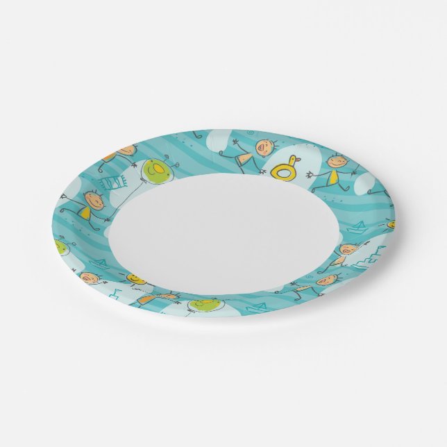 Cute kids playing on the beach pattern paper plate (Angled)