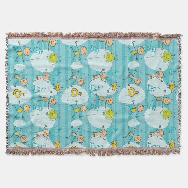 Cute kids playing on the beach pattern throw blanket (Front)