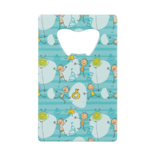 Cute kids playing on the beach pattern wallet bottle opener