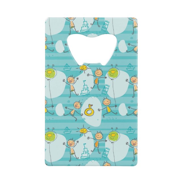 Cute kids playing on the beach pattern wallet bottle opener (Front)