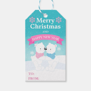 Cute Kids Polar Bears and Snowflakes Christmas Gift Tags