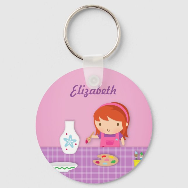 Cute Kids Pottery Painting Arts For Girls Keychain (Front)
