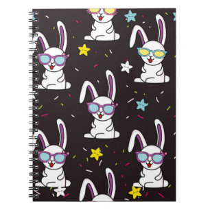 Cute kids rabbit pattern. Colourful rabbit, stars  Notebook