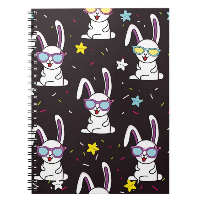 Cute kids rabbit pattern. Colourful rabbit, stars  Notebook (Front)