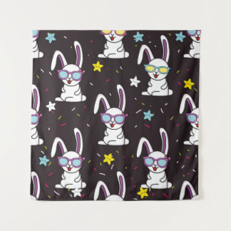 Cute kids rabbit pattern. Colourful rabbit, stars  Tapestry