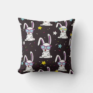 Cute kids rabbit pattern. Colourful rabbit, stars  Throw Pillow
