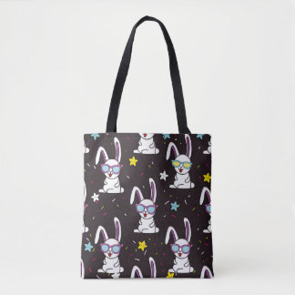 Cute kids rabbit pattern. Colourful rabbit, stars  Tote Bag